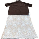 Brown Short Sleeve Turtle Neck Sweater Dress Women's Lace Trim Size M