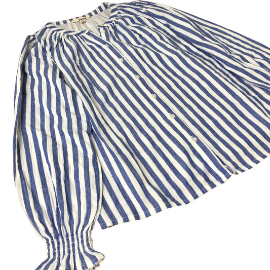 Boden Evie Double Cloth Top Women's Blue Stripe Long Sleeve Blouse UK12