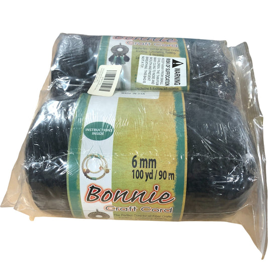 Bonnie Craft Cord 6mm 100yd Black Super Bulky Heat Fusible for Crafts 2 Pack