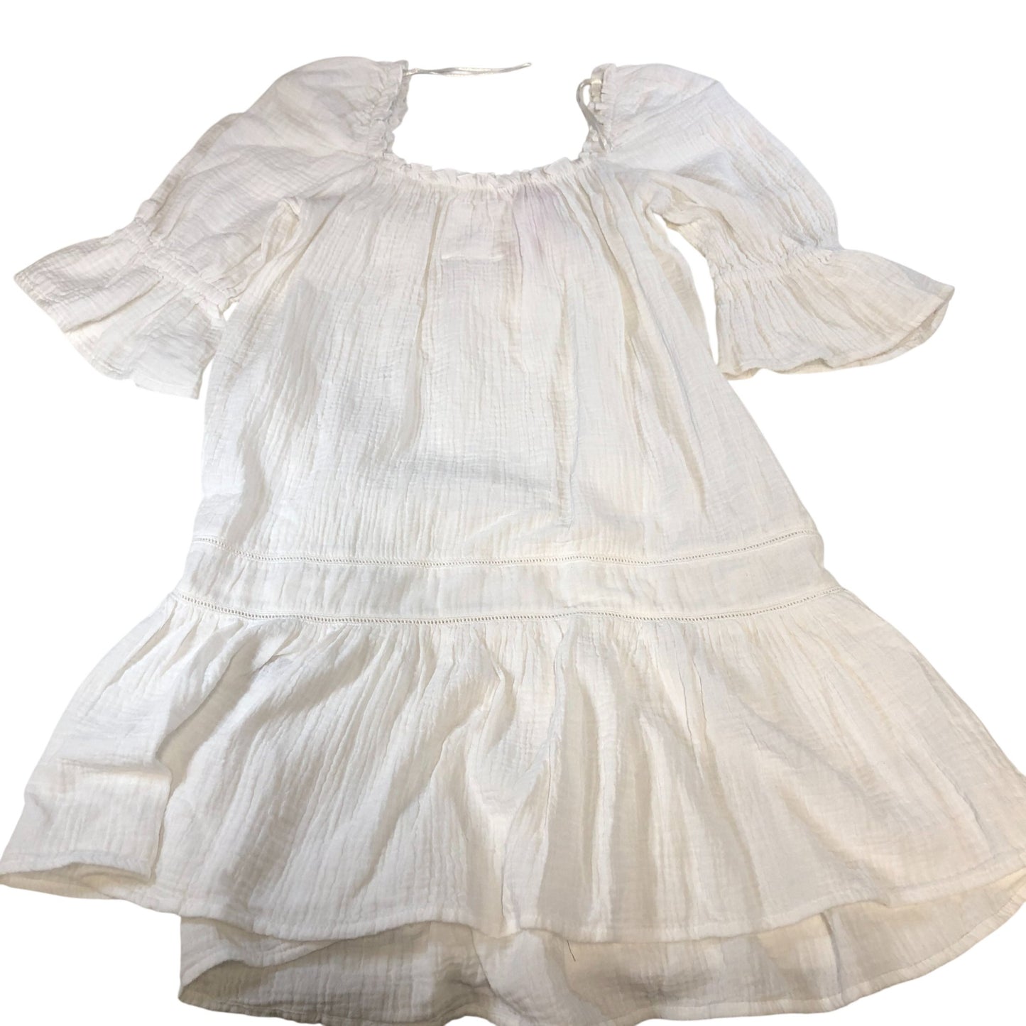 River Island Puff Sleeve Mini Dress Size UK8 Women's White Cotton Flowy Fashion