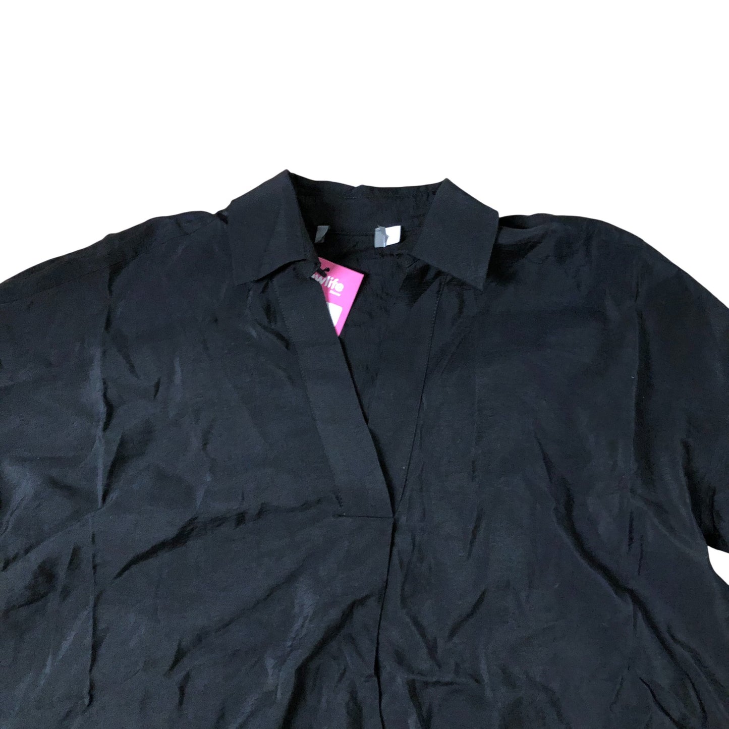 Branded Black Blouse Women's Long Sleeve V Neck Lightweight Cotton UK8