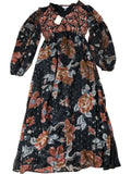 River Island Floral Maxi Dress Women's Long Sleeve Black Embroidered Style - 8