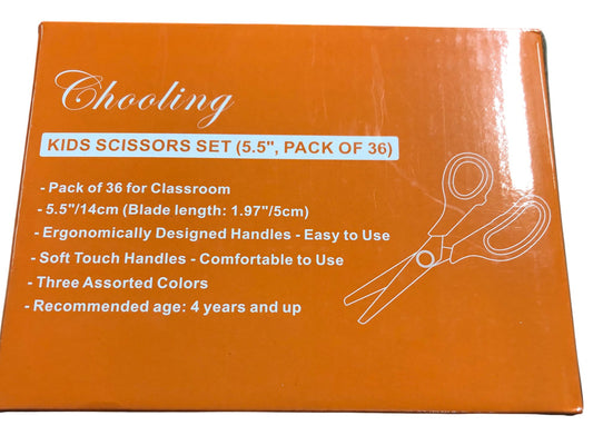 Chooling Kids Scissors Set Pack Of 36 Classroom 5 Inch Soft Touch Handle