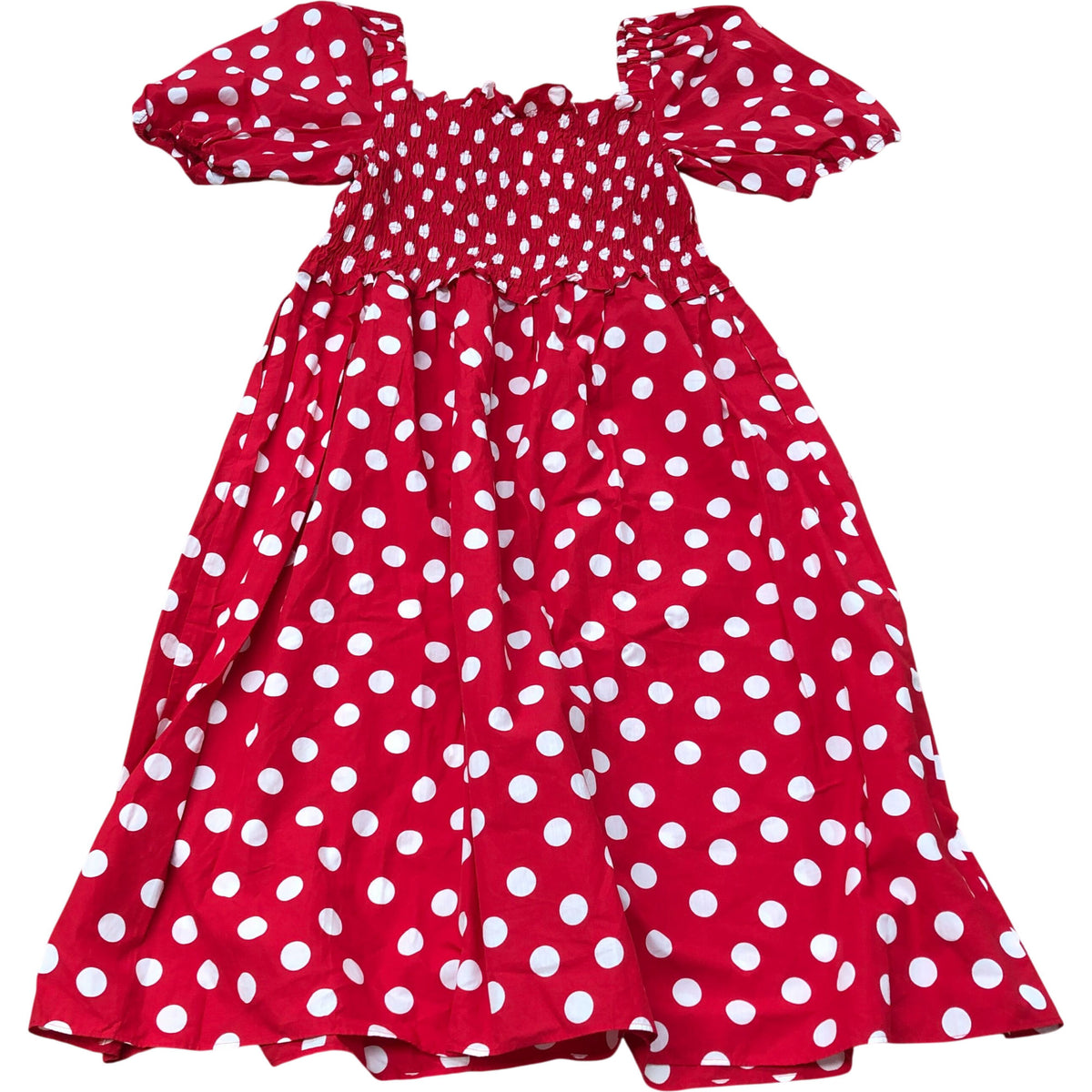 Baukjen Alicia Organic Cotton Smock Midi Dress Crimson Polka Size 18
