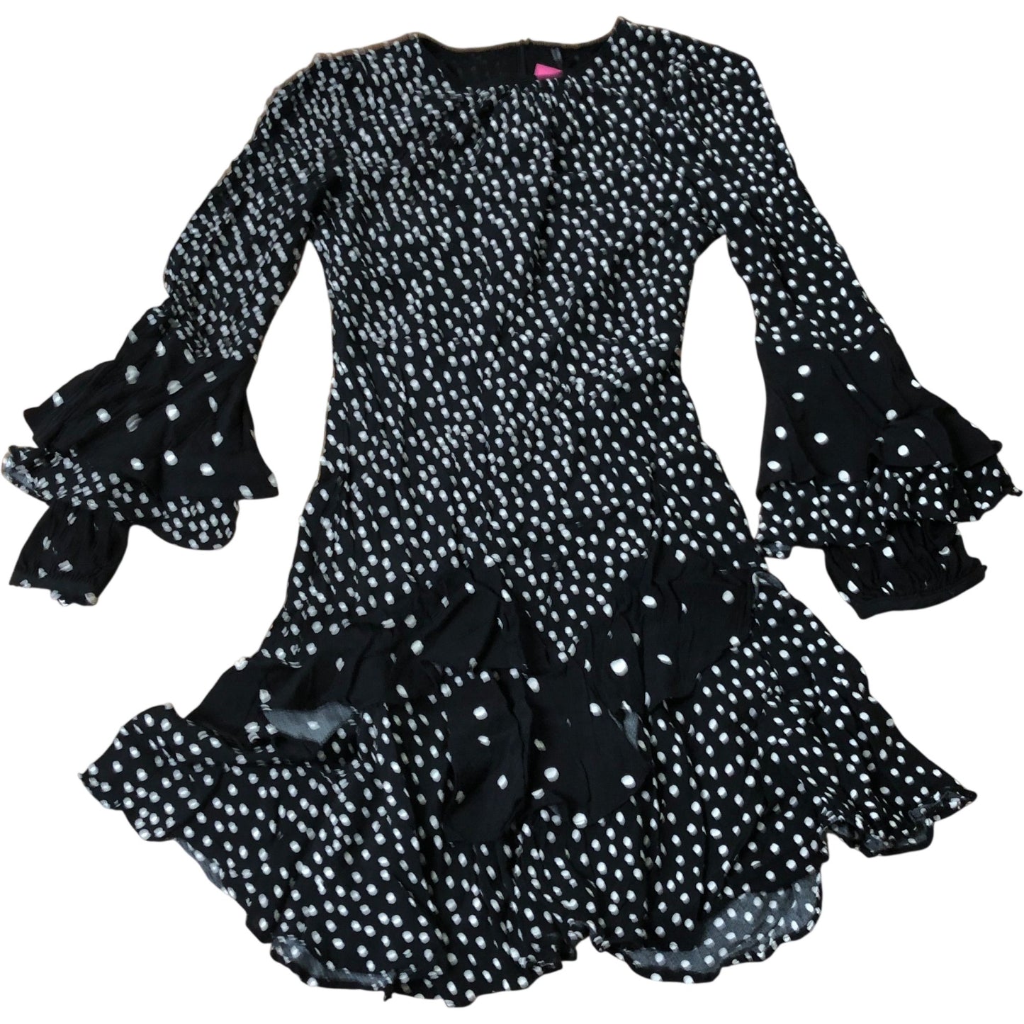 Black Polka Dot Dress Ruffle Bell Sleeve Smock Style Size 8