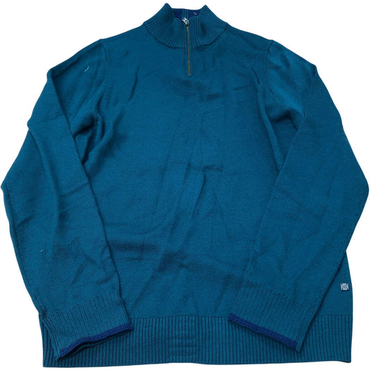 Merino Wool Zip Neck Jumper Size S Men's Teal Knit Sweater