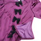 Purple Satin Blouse UK12 Women's Puff Sleeve Beaded Bow Detail Top