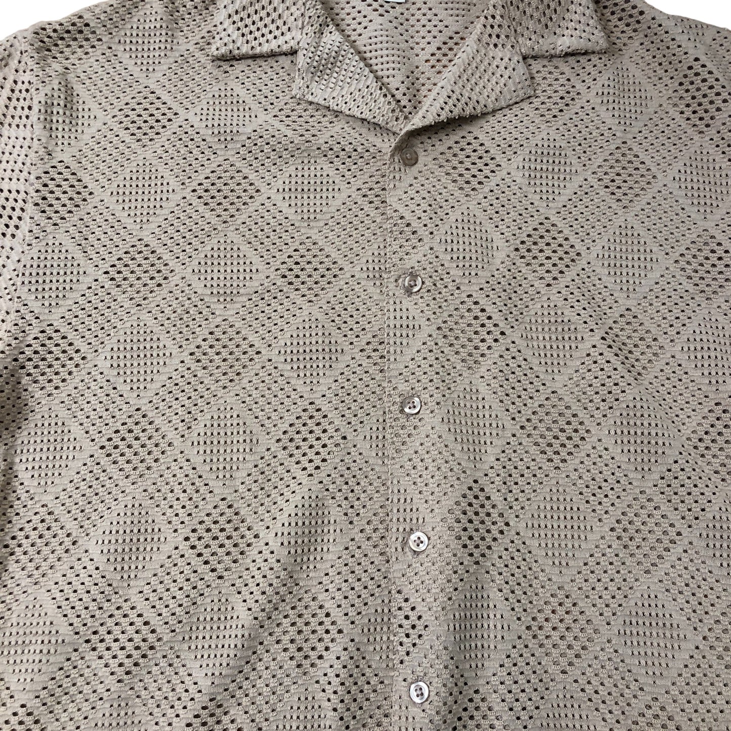 River Island Casual Short Sleeve Shirt Size S Men Beige Patterned Mesh Top