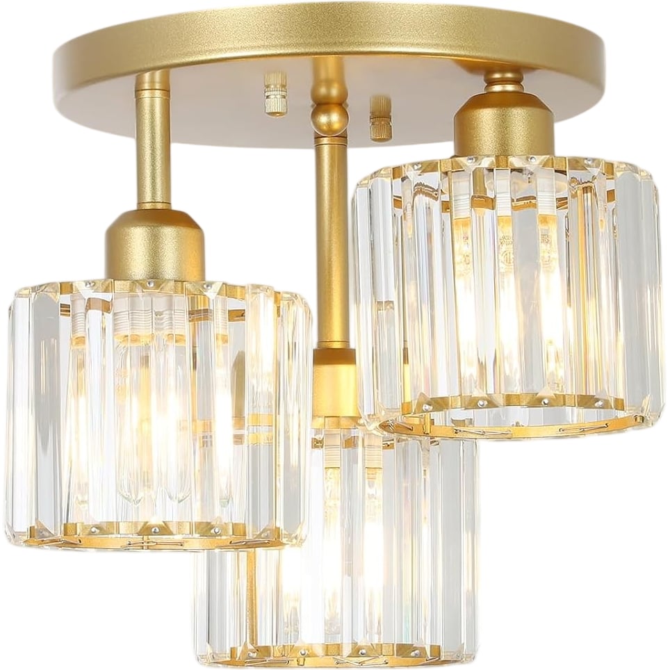 Rocunsi 3-Light Gold Chandelier E27 Base Glass Pendant Light Fixture