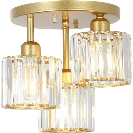 Rocunsi 3-Light Gold Chandelier E27 Base Glass Pendant Light Fixture