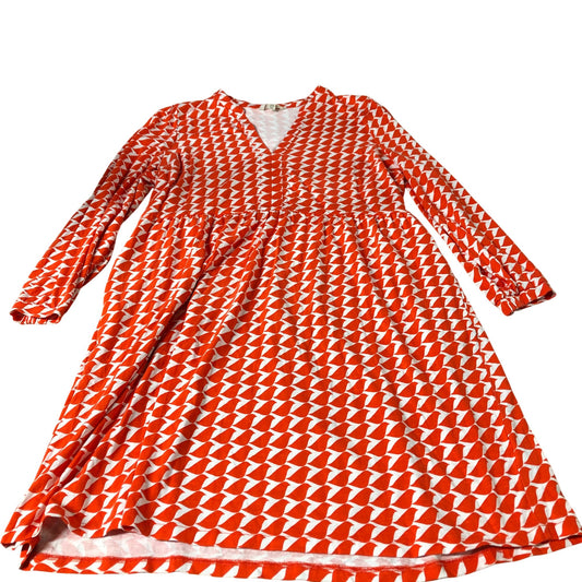 Boden Long Sleeve Dress Women's Geometric Print Red White UK22