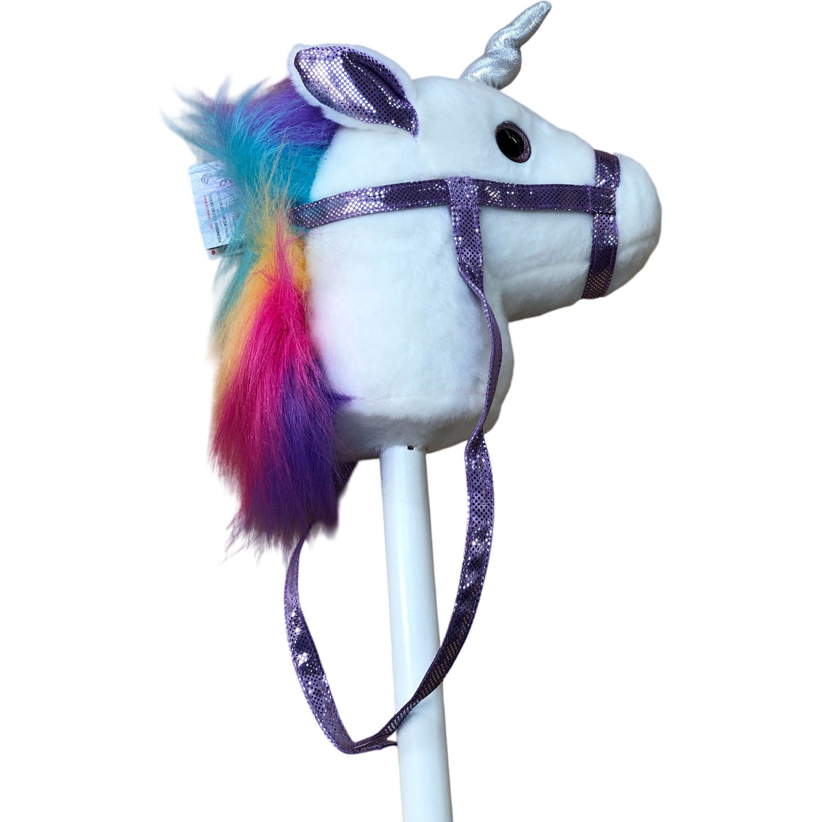 Unicorn Hobby Horse Plush Ride On Toy Rainbow Mane