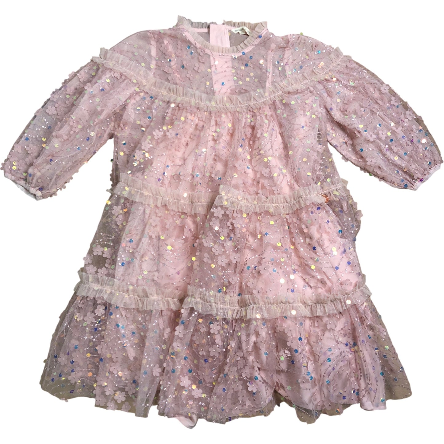 Angel & Rocket Girls Dress Size 6-7 Years Pink Sequined Floral Occasion Wear