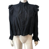 River Island Black Blouse Women's Ruffled Detail Long Sleeve Elegant Top Size 6