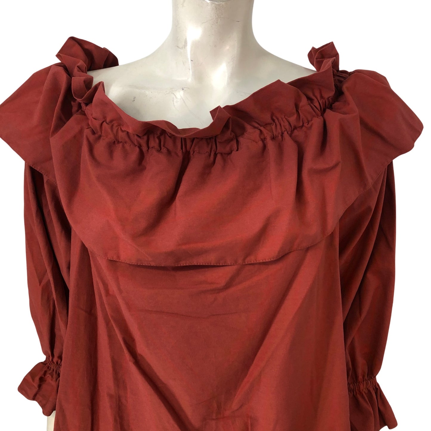 River Island Frill Detail Dress UK12 Women's Rust Off Shoulder Casual Fashion