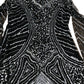 Beaded Maxi Dress UK Size 14 Evening Wear Long Sleeve Black Sparkly