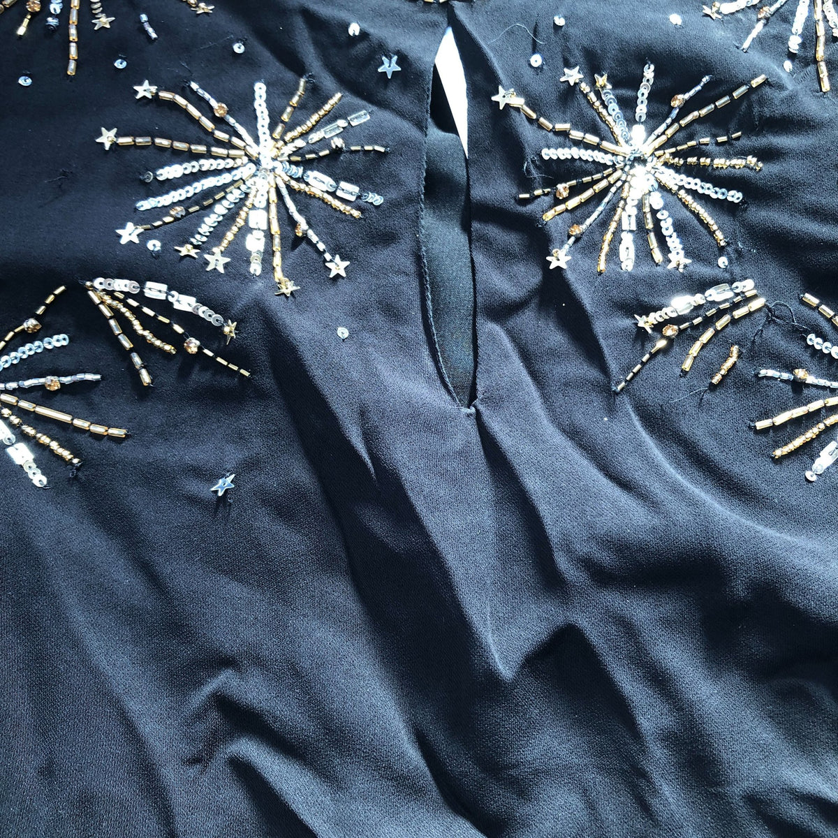 Beaded Embellished Top UK14 Women's Black Short Sleeve Party Style