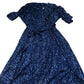 Party Dress UK26 Women's Long Sleeve Wrap Sequin Navy Evening Gown