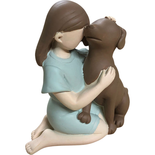 Klycea Girl and Dog Figurine Collectibles Cute Home Decor Gift