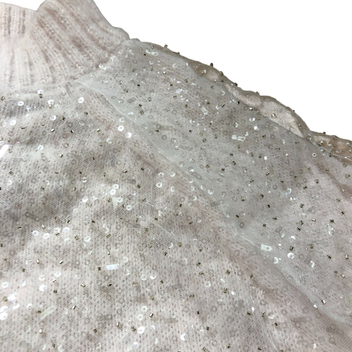 River Island Women's Pink Glitter Tulle Covered Sweater Size M