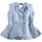 Blue Peplum Blouse UK8 Women's Button Front Sleeveless Top