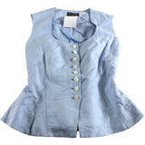 Blue Peplum Blouse UK8 Women's Button Front Sleeveless Top