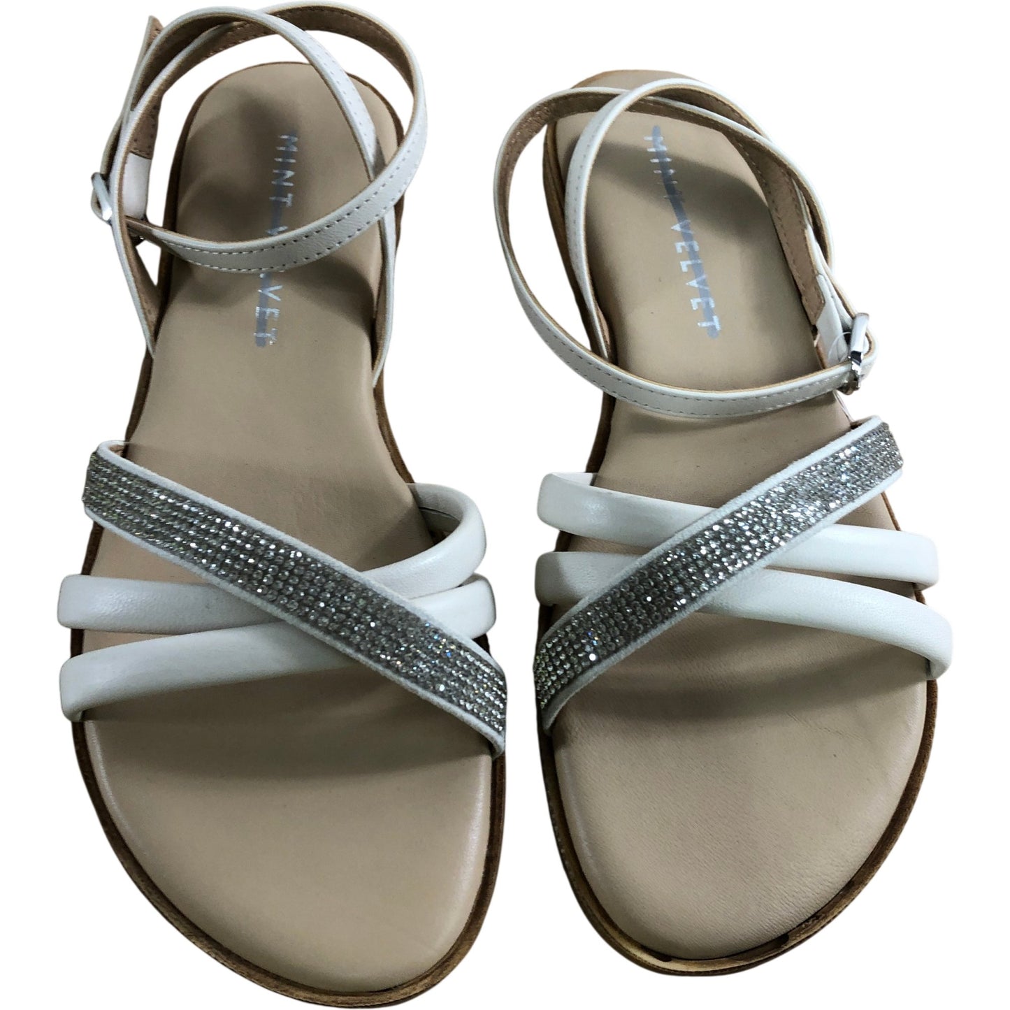 Strappy Sandals Size 4 Women's White Glitter Detail Summer