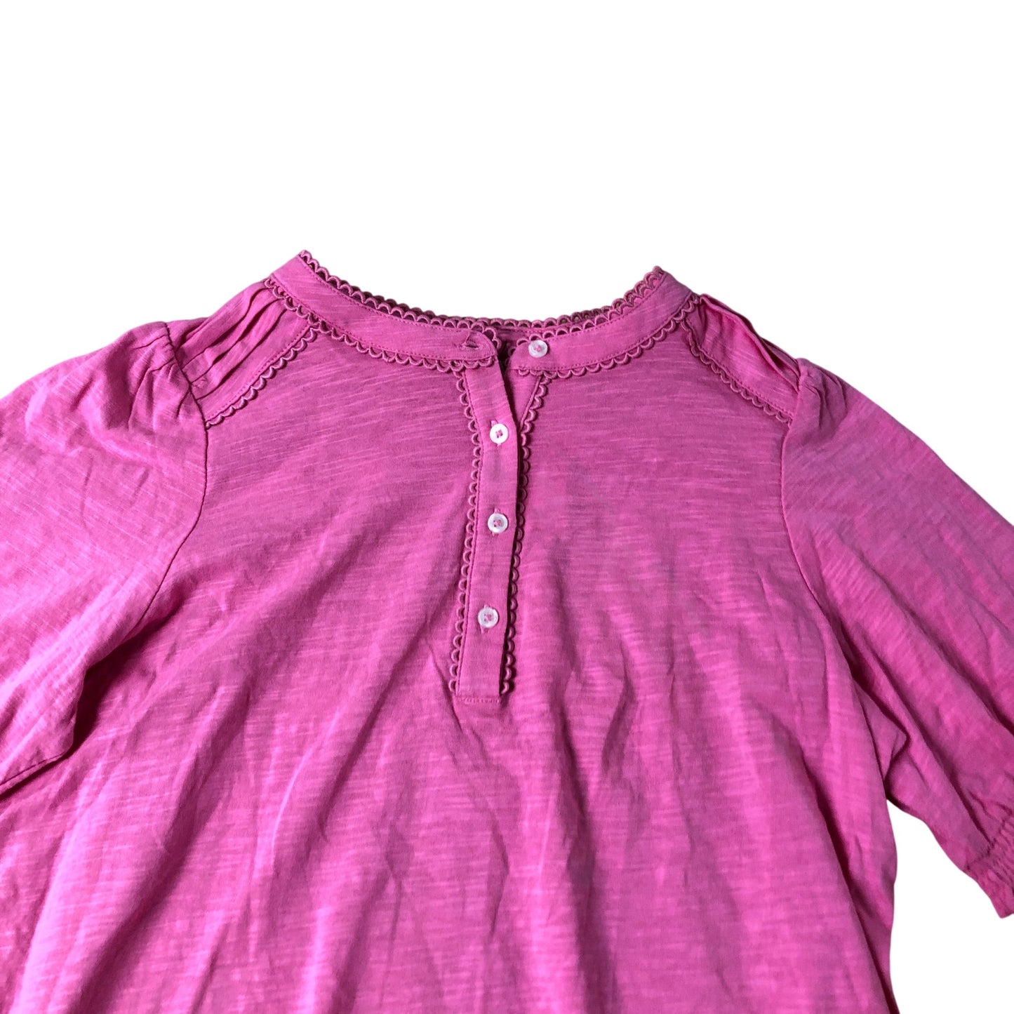 Pink Short Sleeve Blouse Women's Cotton Button Up Size UK12