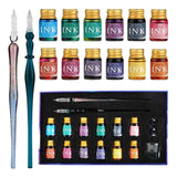 16 Piece Calligraphy Glass Dip Pen Set With Ink Bottles And Gift Box Set