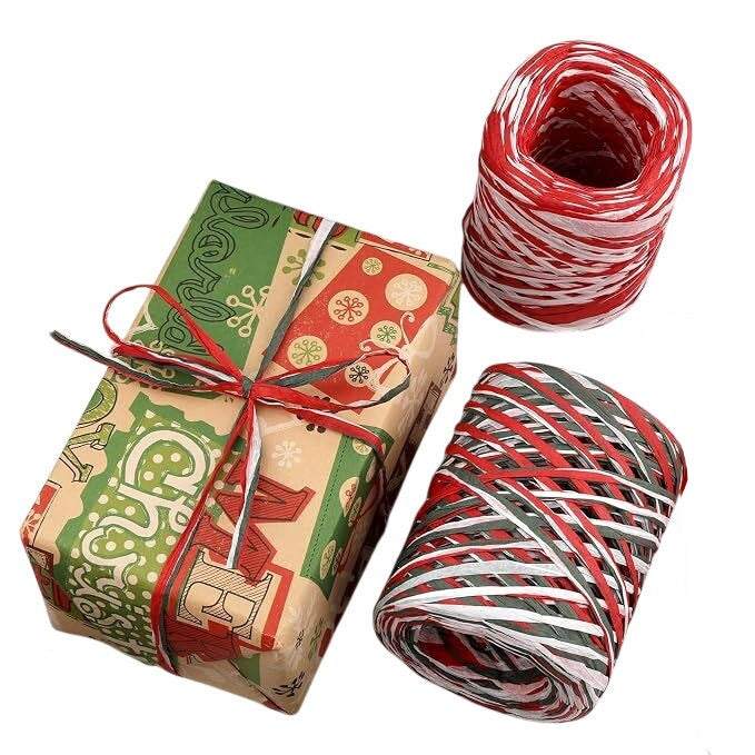 2 Rolls Christmas Raffia Paper Ribbon 656ft Long Gift Wrapping