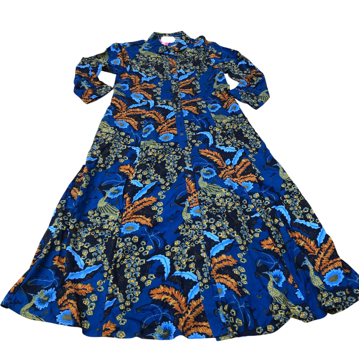 Long Sleeve Shirt Dress UK6 Women's Floral Patterns Viscose Blue Orange