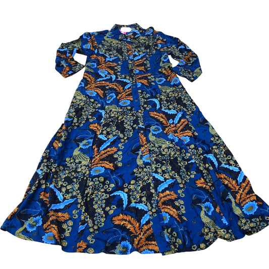 Long Sleeve Shirt Dress UK6 Women's Floral Patterns Viscose Blue Orange