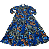 Long Sleeve Shirt Dress UK6 Women's Floral Patterns Viscose Blue Orange