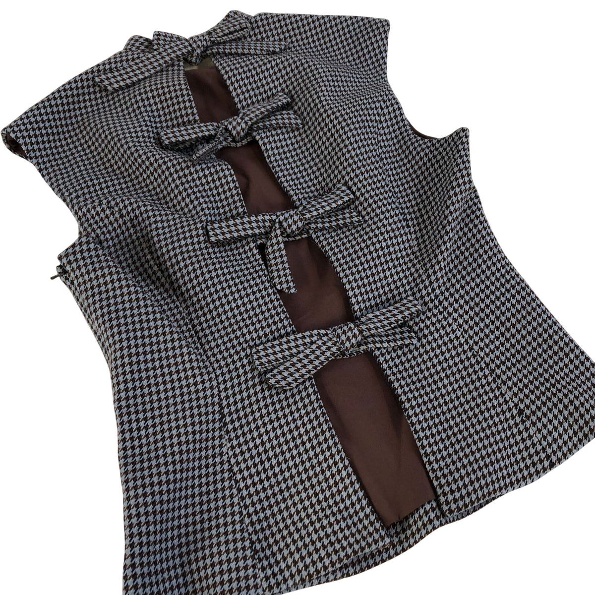 River Island Women's Houndstooth Print Top Brown Lining Casual