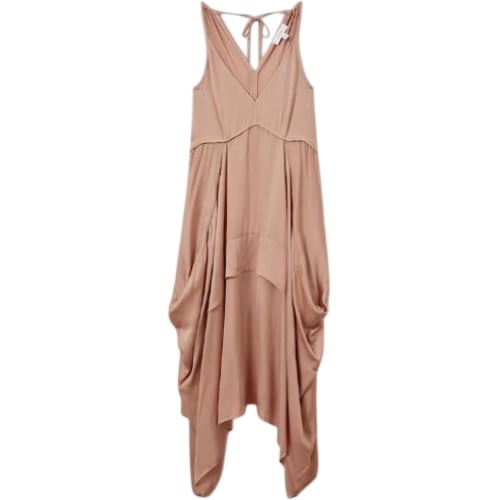 Demi Viscose Side Pleat Asymmetric Midi Dress in Nude UK12