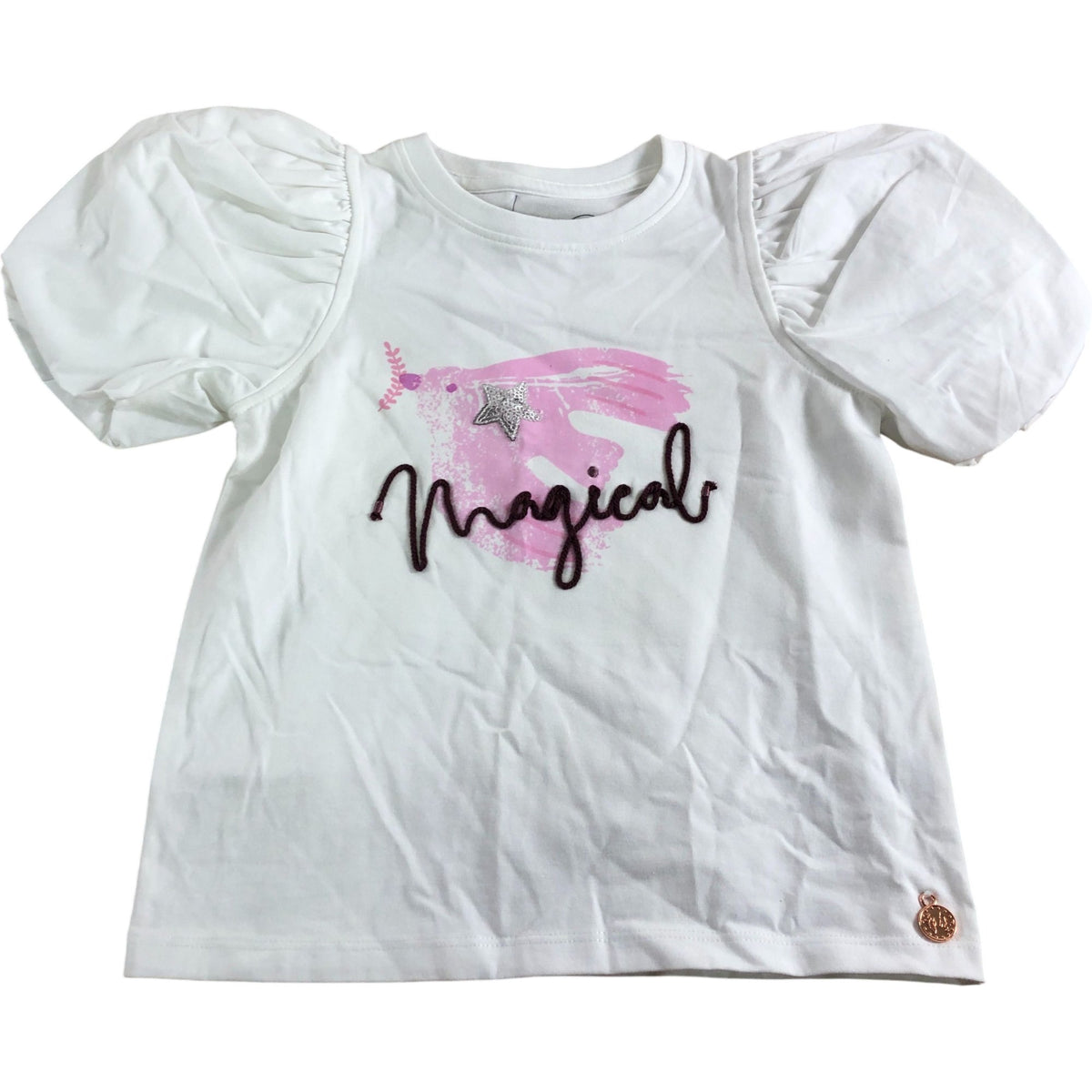 Girls Magical Puff Sleeve T-Shirt Size 5-6 Years White