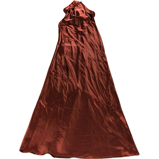 Rewritten Halterneck Maxi Dress UK10 Womens Cinnamon Long Smooth Sleeveless