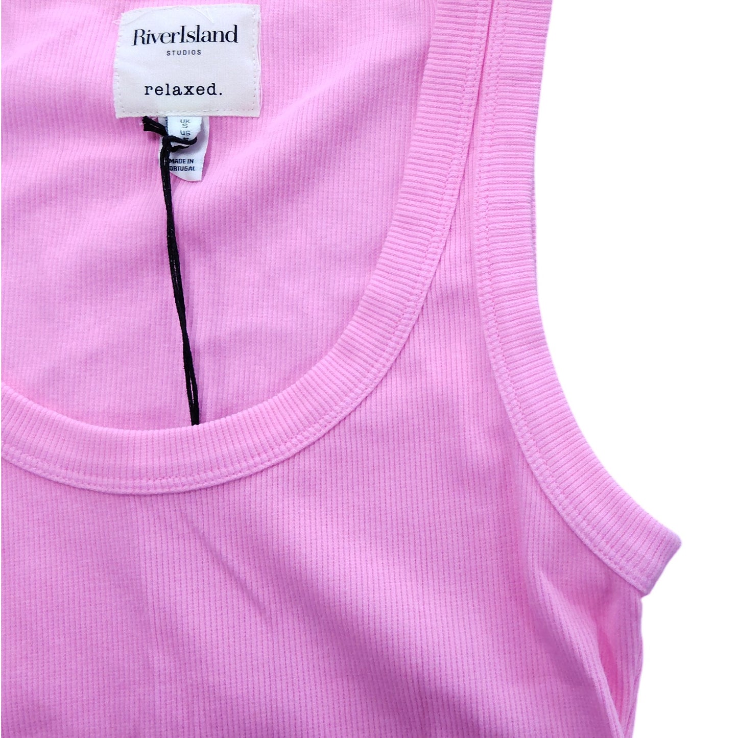 River Island Pink Relaxed Fit Tank Top UK Size 8 Women's Ribbed Cotton Vest