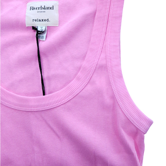 River Island Pink Relaxed Fit Tank Top UK Size 8 Women's Ribbed Cotton Vest
