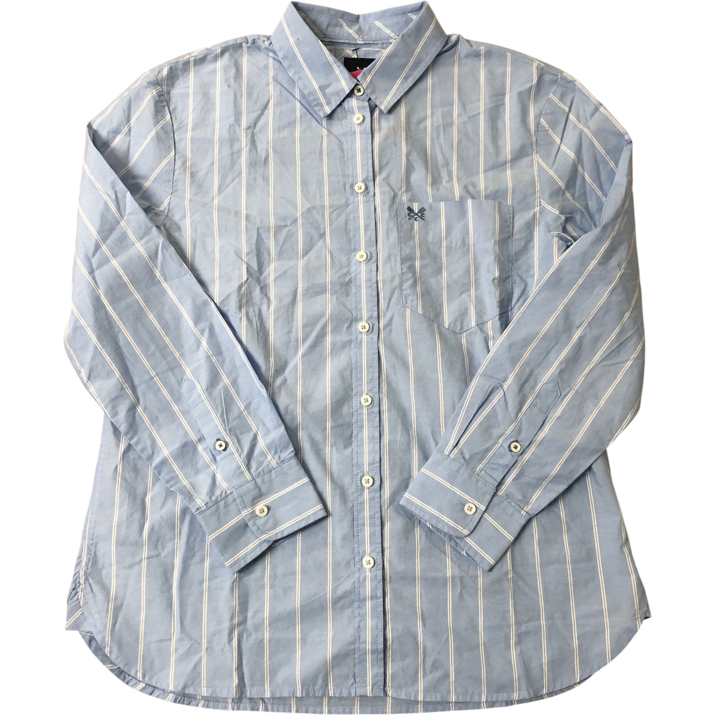 Crew Clothing Company Relaxed Fit Shirt Women's Light Blue Striped Cotton Size 8