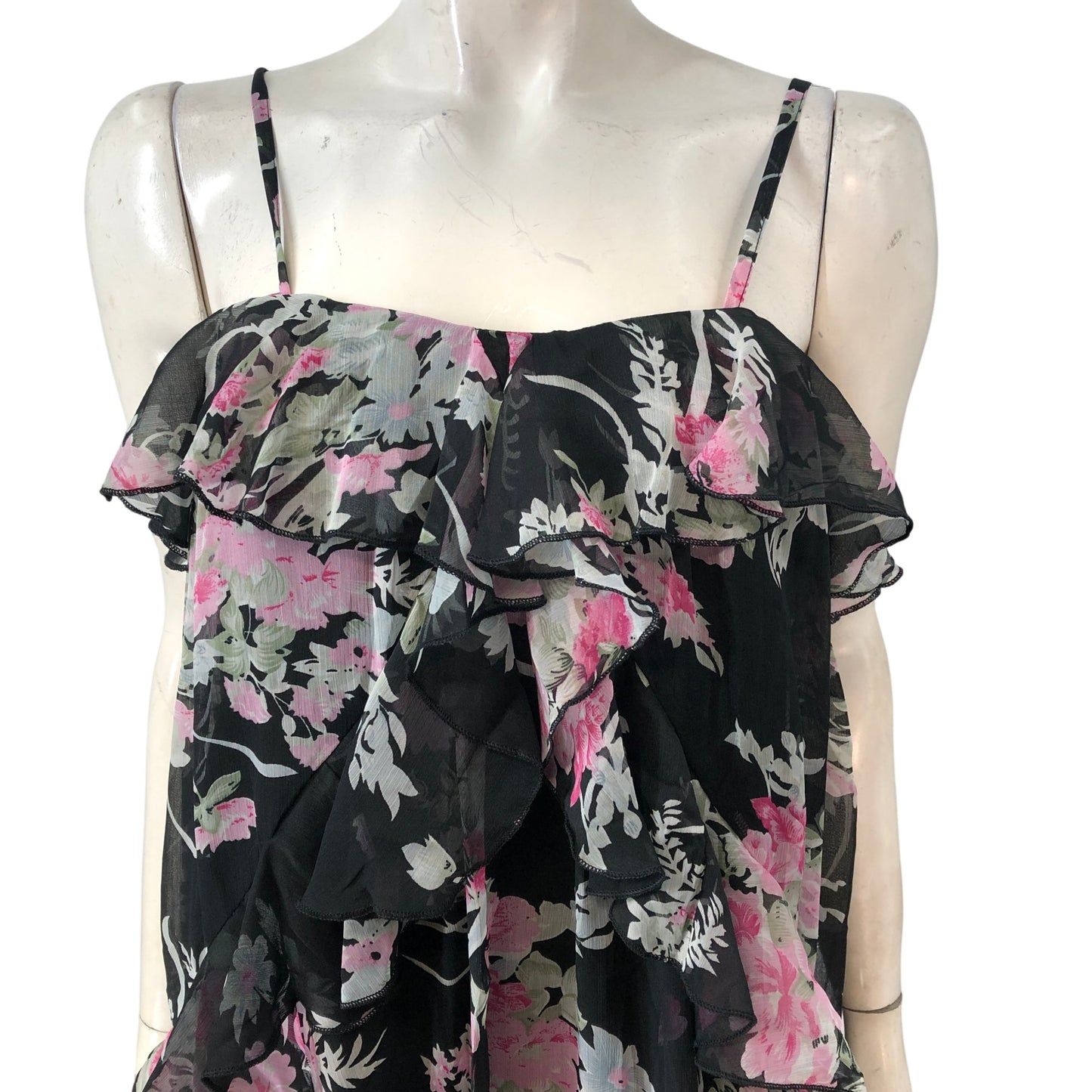 River Island Sundress UK8 Women's Floral Ruffle Black Summer Dress
