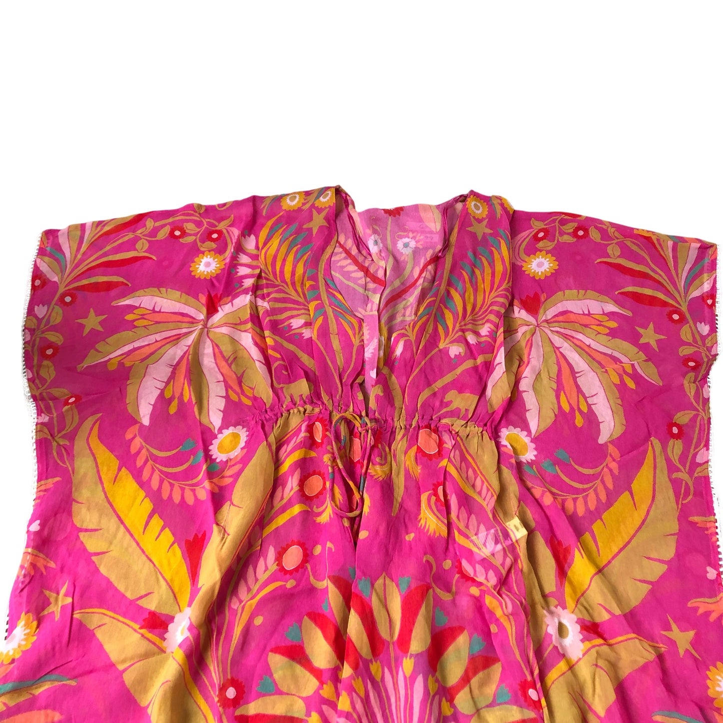 Branded Floral Print Kaftan Cover Up Women's Viscose Pink Summer UK6