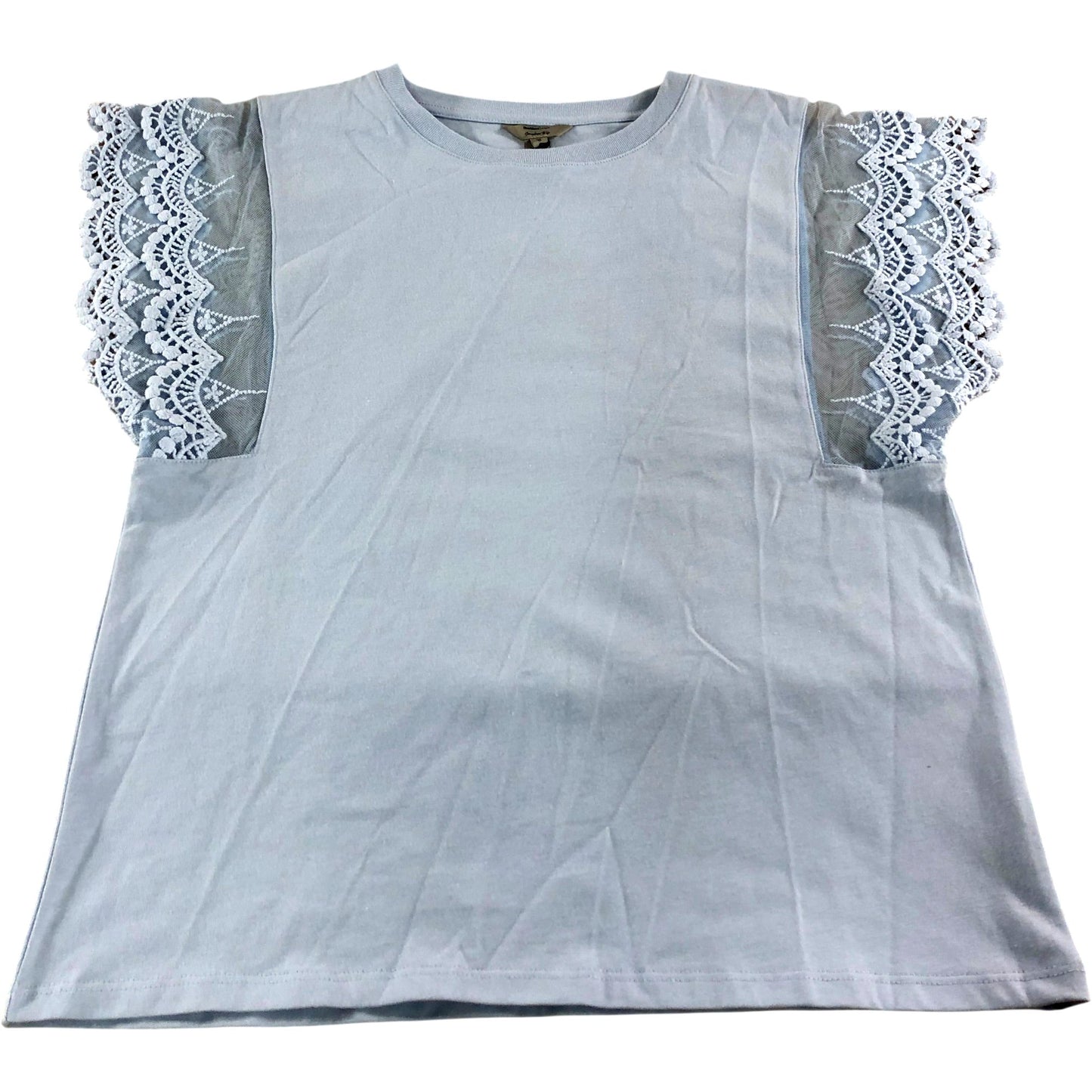 River Island Women's Lace Sleeve Top UK S Light Blue Cotton Casual Style