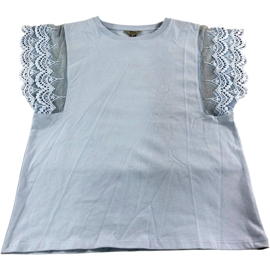 River Island Women's Lace Sleeve Top UK S Light Blue Cotton Casual Style