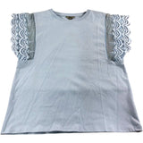 River Island Women's Lace Sleeve Top UK S Light Blue Cotton Casual Style