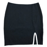 River Island Black Ribbed Skirt UK Large Women's Knee Length High Waist Ribbed