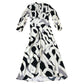 Women's Long Sleeve Graphic Print Dress Black Cream Grey UK 8
