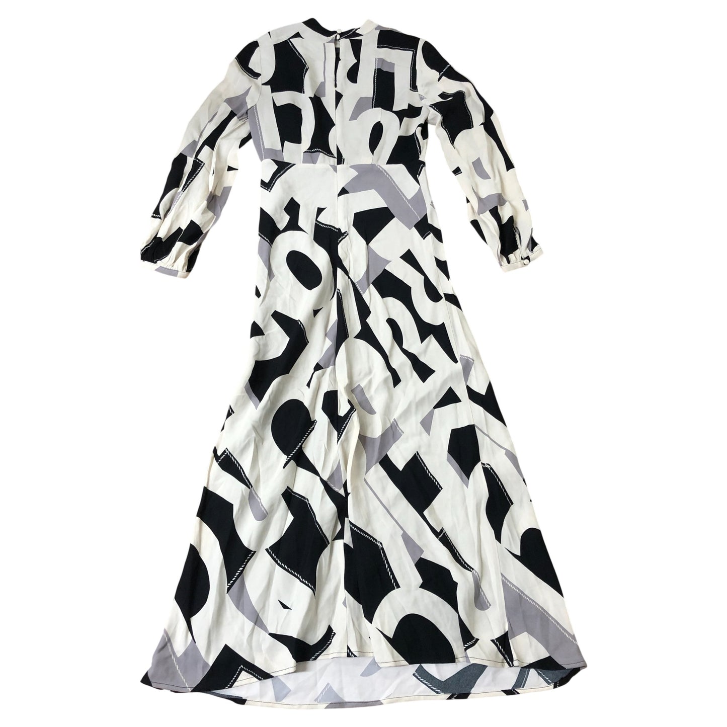 Women's Long Sleeve Graphic Print Dress Black Cream Grey UK 8