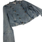 Double Breasted Denim Jacket Women's Light Blue Cotton Casual Medium