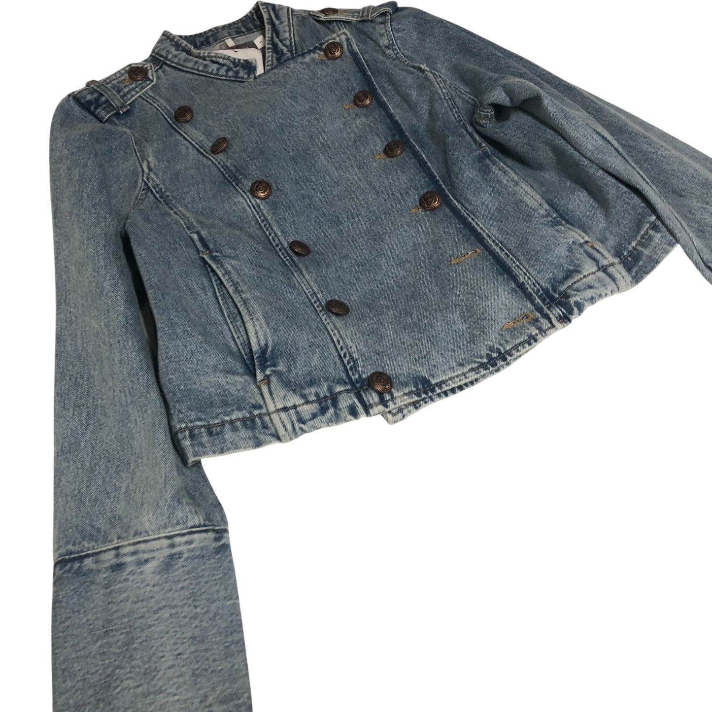 Double Breasted Denim Jacket Women's Light Blue Cotton Casual Medium